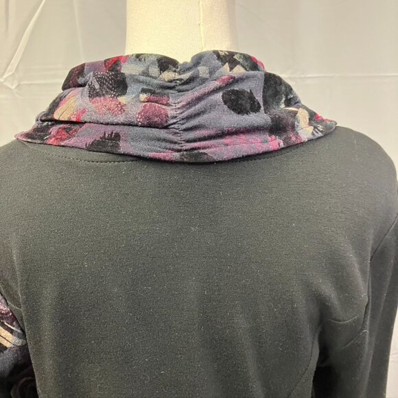 Simon Chang Mixed Knit Floral Cowl‎ Neck Long Sleeve Dress Black Pink Womens 6 - Picture 9 of 14